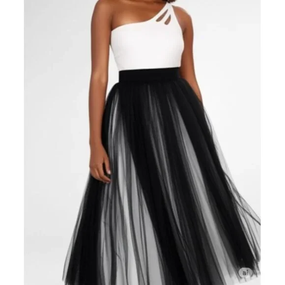 Alexia Admor New York Long Full Length Whimsy Glam Grunge Tulle Skirt in Black - Picture 1 of 13